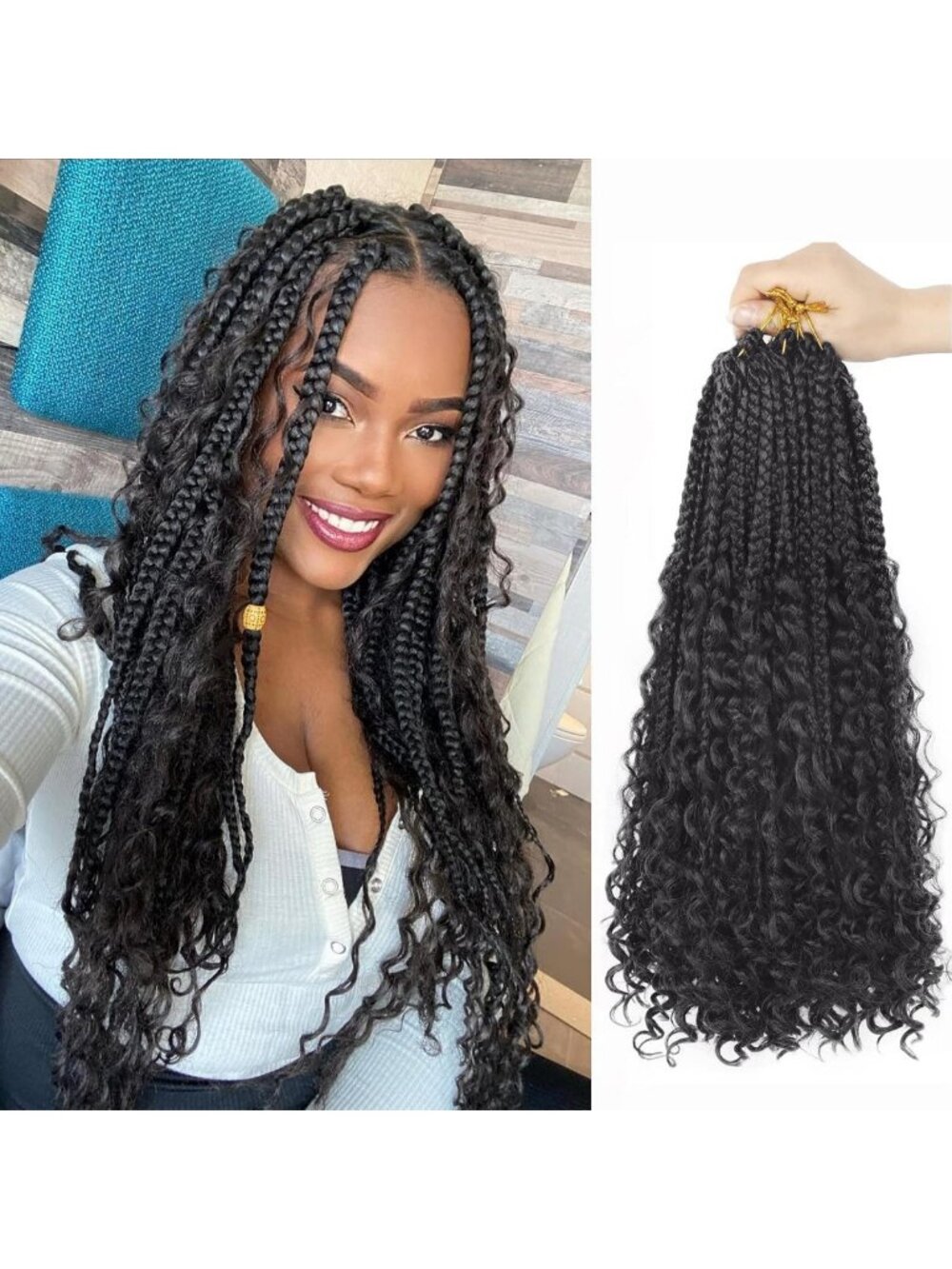Goddess Box Braids Crochet Hair 16" with Curly Ends - 8 Packs Synthetic Braiding